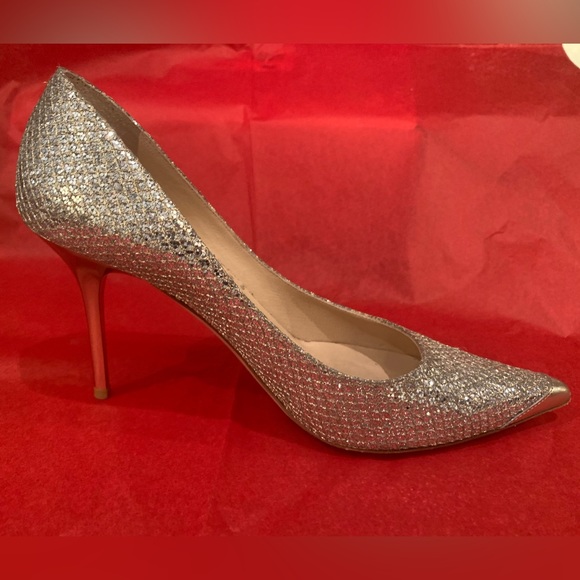 Jimmy Choo “Romy” Champagne Silver Coarse Glitter, Size 37 - Picture 1 of 7